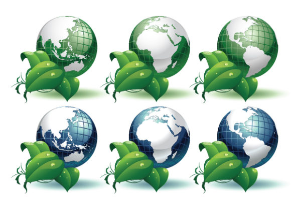 Unique Leaves Vector Image: Planet Earth With Leaves Different Views Vector Image Illustration 1