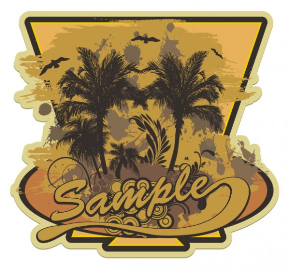 Vector Vector Design: Vector Design Grunge Summer Label With Palm Trees 1