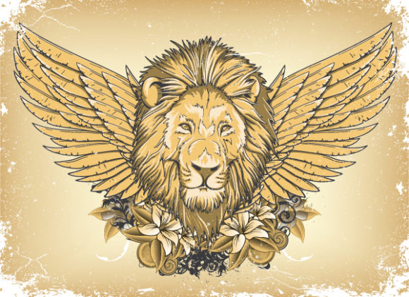 With, Grunge, Lion Vector Art Vector Grunge Emblem With Lion 1