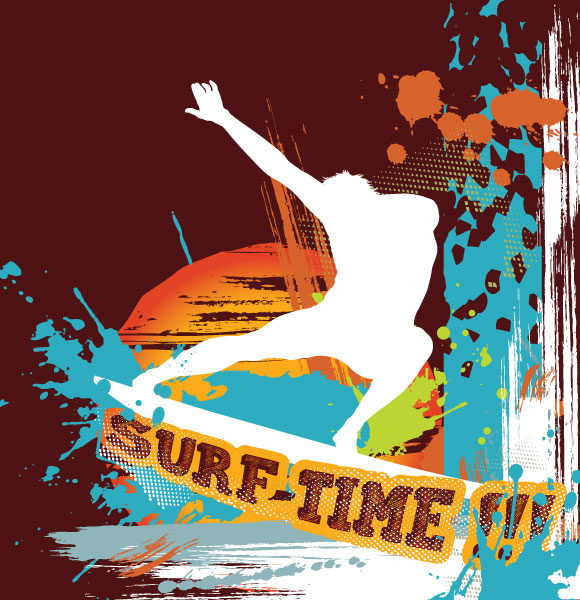 Striking Vector Vector Art: Vector Art Summer Background With Surfer 1