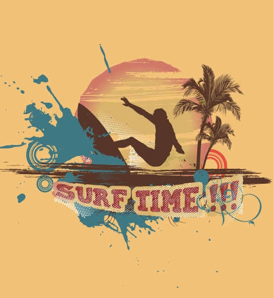 Vector Vector Illustration: Vector Illustration Summer Background With Surfer 1