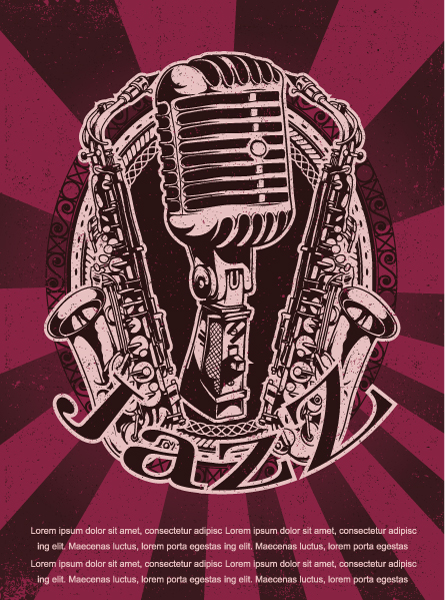 Microphone Vector Artwork Vector Grunge Concert Poster With Microphone And Saxophone 1
