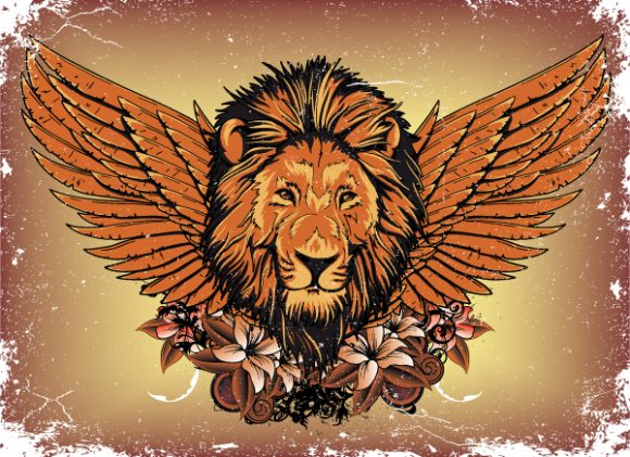 Awesome Illustration Vector Illustration: Vector Illustration Grunge Emblem With Lion 1