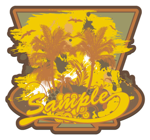 Palm, Vector, With, Summer Vector Artwork Vector Grunge Summer Label With Palm Trees 1
