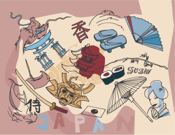 Lovely Japan Eps Vector: Japan Doodles Eps Vector Illustration 1