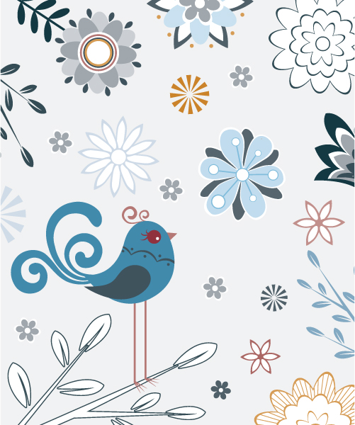Creative, Flower, Floral-3, Bird Vector Vector Spring Floral Illustration With Bird 1