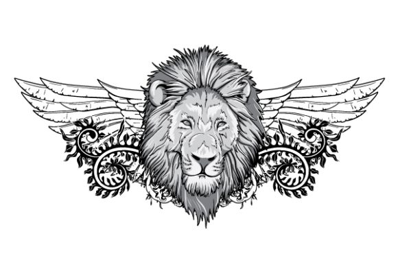 Exciting With Vector Background: Lion With Floral And Wings Vector Background Illustration 1