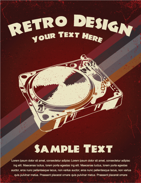 Grungy, Poster, Retro Eps Vector Retro Music Poster Vector Illustration 1