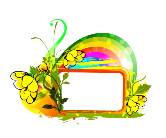 Unique Rainbow Vector: Vector Colorful Floral Frame 1