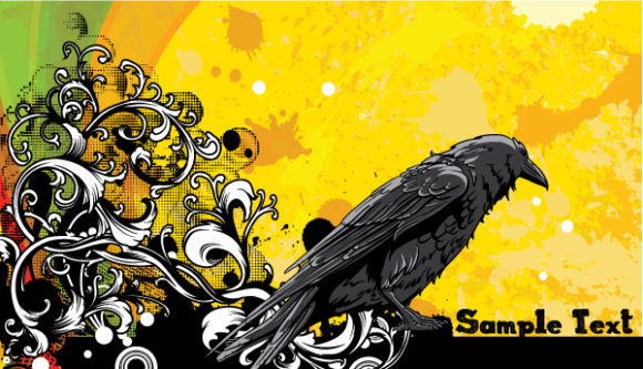 Amazing With Vector Artwork: Vector Artwork Grunge Floral Background With Raven 1