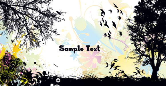 Surprising With Vector Background: Vector Background Grunge Background With Birds 1