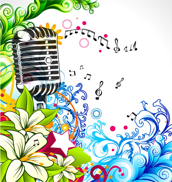 Floral Eps Vector: Eps Vector Concert Poster With Microphone And Colorful Floral 1