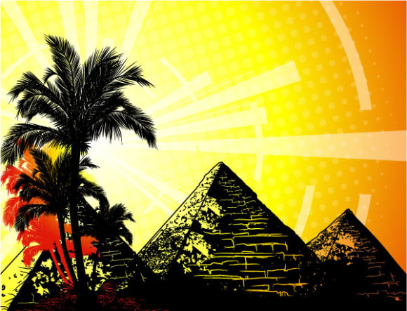 Summer, Old, Pyramids Vector Illustration Vector Summer Background With Pyramids 1