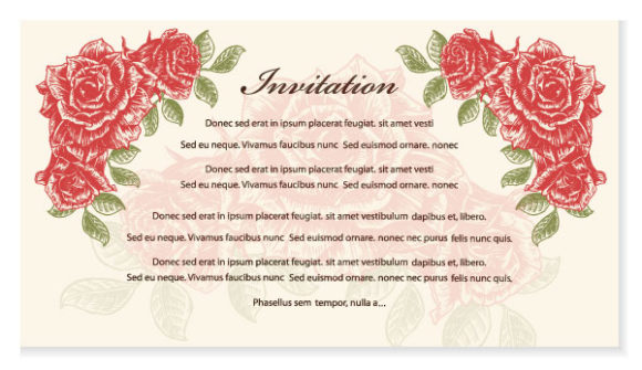 Roses, Vintage Vector Vector Vintage Invitation With Roses 1