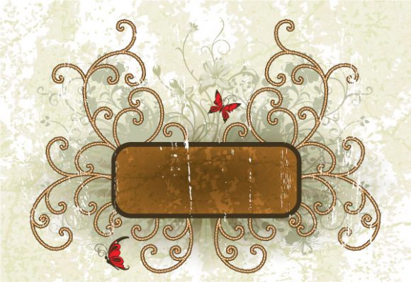 Floral, Grunge Vector Vector Grunge Floral Frame With Butterflies 1