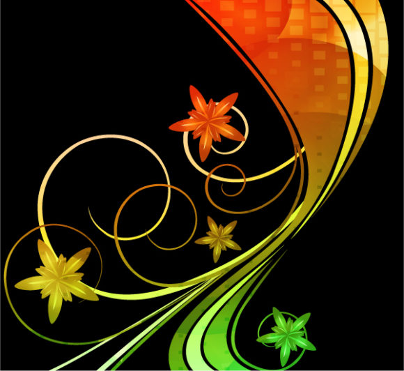 With, Plant, Waves, Leaf Vector Art Vector Colorful Floral Background With Waves 1