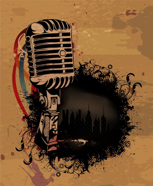 With, Concert, Microphone Vector Vector Grunge Concert Poster With Microphone 1
