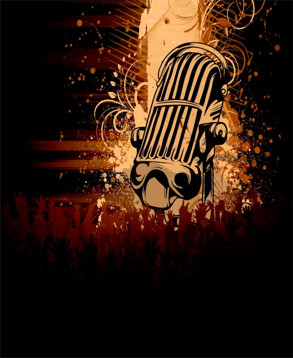 Grunge, Grunge Vector Vector Grunge Concert Poster With Microphone 1
