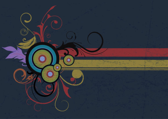 Bold Retro Vector Background: Vector Background Retro Grunge Floral Background With Circles 1