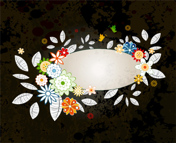 Frame Vector Design: Grunge Floral Frame Vector Design Illustration 1