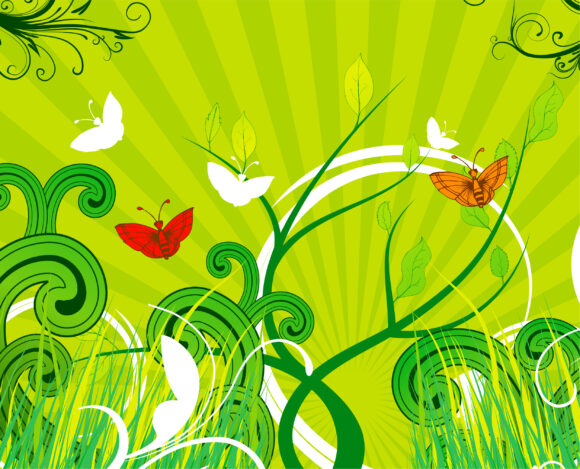 Vector, Background Vector Design Vector Abstract Spring Background With Butterflies 1