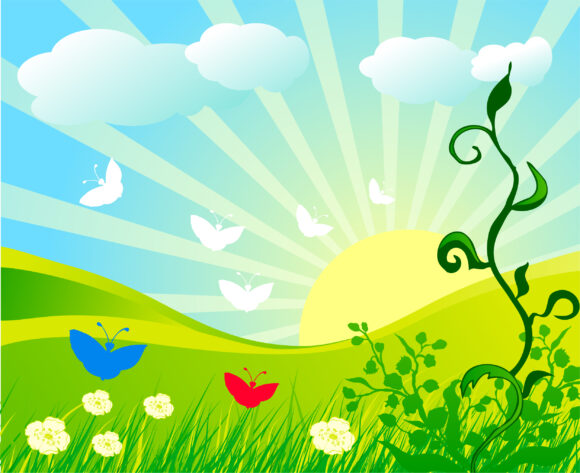 Background, Flower, Butterflies, With, Spring Vector Graphic Vector Abstract Spring Background With Butterflies 1