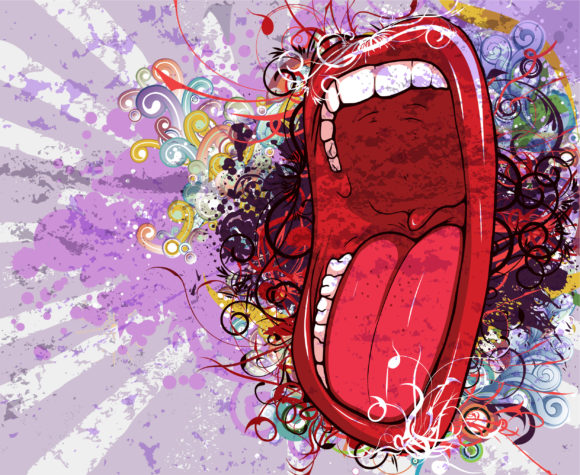 Smashing Flower Vector Illustration: Vector Illustration Abstract Background With Screaming Mouth 1