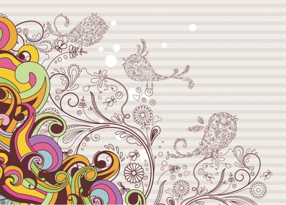 Colorful, Birds Vector Graphic Vector Colorful Background With Abstract Birds 1