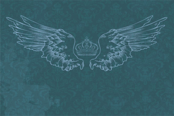 Gorgeous Wings-2 Vector Background: Vector Background Vintage Emblem With Wings And Crown 1