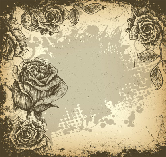 New With Vector Design: Grunge Floral Background With Roses Vector Design Illustration 1