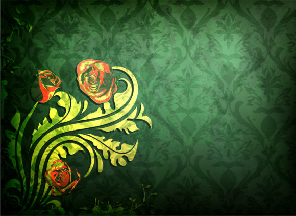 Bold Vintage-2 Eps Vector: Grunge Damask Background With Roses Eps Vector Illustration 1