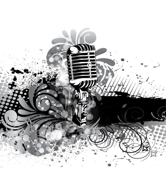 Smashing Old Vector Illustration: Vector Illustration Concert Poster With Microphone 1