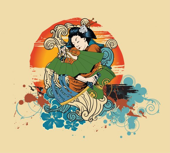 Vector, T-shirt, With, Design, Rusty Vector Image Vector Japanese T-shirt Design With Geisha 1