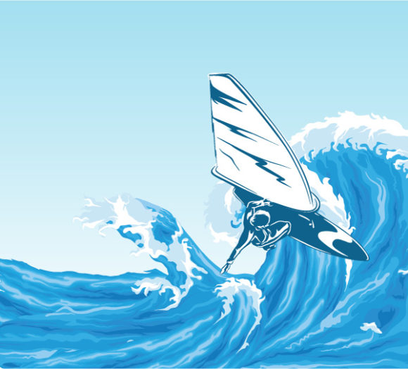 Brilliant Summer Vector Artwork: Vector Artwork Summer Background With Wind Surfer 1