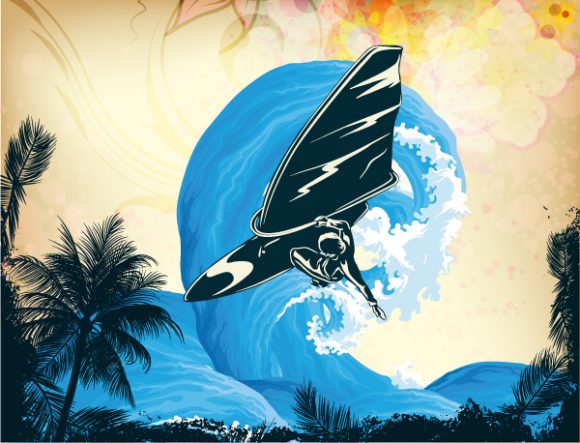 Smashing Vector Vector Image: Vector Image Summer Background With Wind Surfer 1