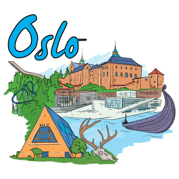 Oslo Vector Background: Oslo Doodles Vector Background Illustration 1