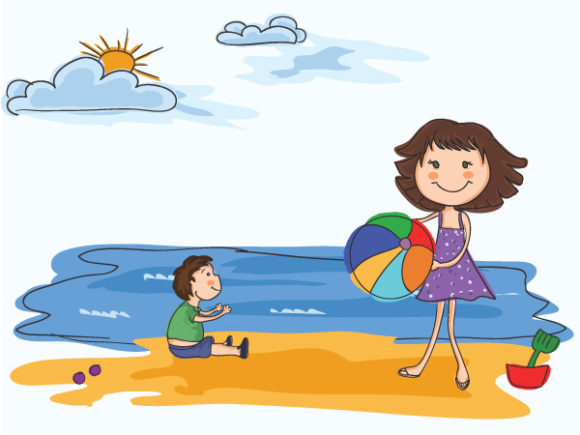 Beach, Vector, Background, Illustration Vector Background Cartoon Summer Background Vector Illustration 1
