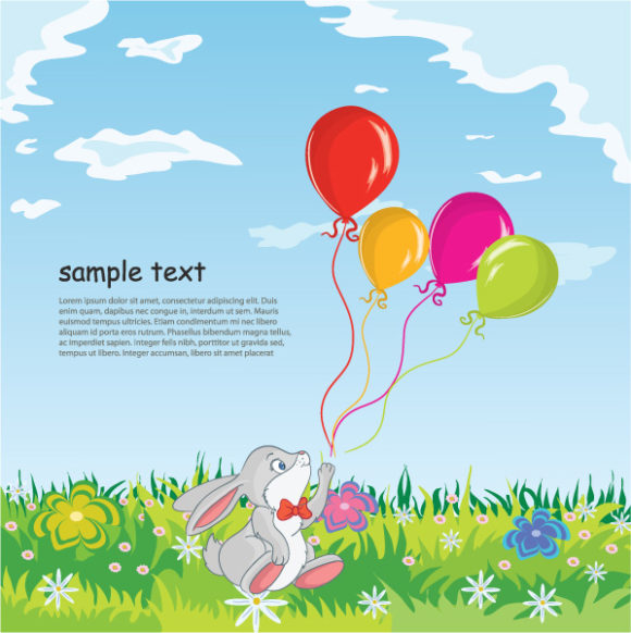 Special Rabbit Vector Graphic: Rabbit With Baloons Vector Graphic Illustration 1