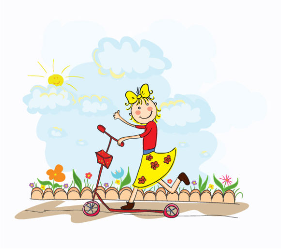 Illustration, Girl, Vector, Background Vector Design Cartoon Background With Little Girl Vector Illustration 1