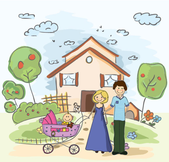 Gorgeous Background Vector Graphic: Cartoon Family Background Vector Graphic Illustration 1