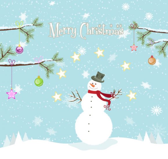 Gorgeous Snowman Eps Vector: Eps Vector Christmas Background With Snowman 1