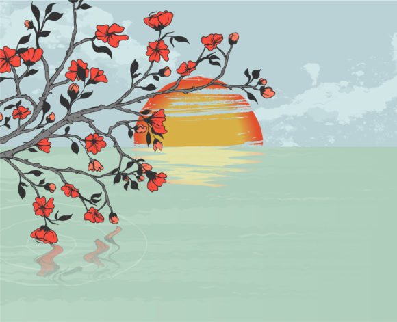 Vector, Branch, Water, With, Cherry Vector Artwork Vector Cherry Branch With Background 1