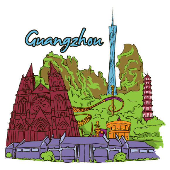 Gorgeous Doodles Vector Design: Guangzhou Doodles Vector Design Illustration 1