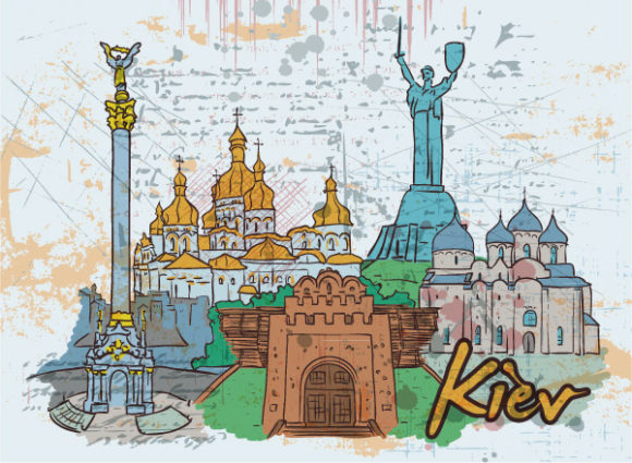 Illustration Vector Background: Kiev Doodles Vector Background Illustration 1