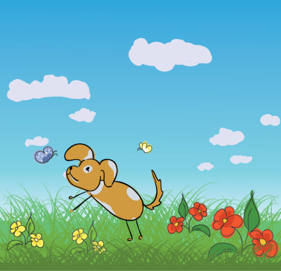 Flowers, Dog, Cute Vector Art Cute Dog With Flowers Vector Illustration 1
