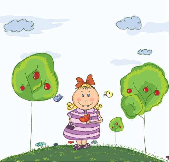 Illustration, Girl, Butterfly Vector Design Little Girl With Butterfly Vector Illustration 1