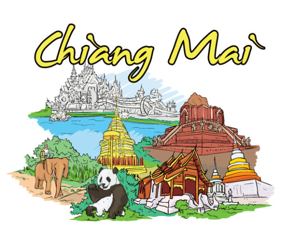 Chiang, Illustration, Water Vector Image Chiang Mai Doodles Vector Illustration 1