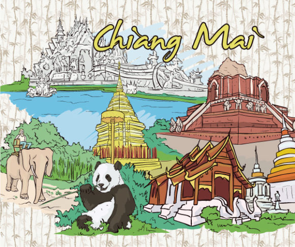 Surprising Illustration Vector Art: Chiang Mai Doodles Vector Art Illustration 1