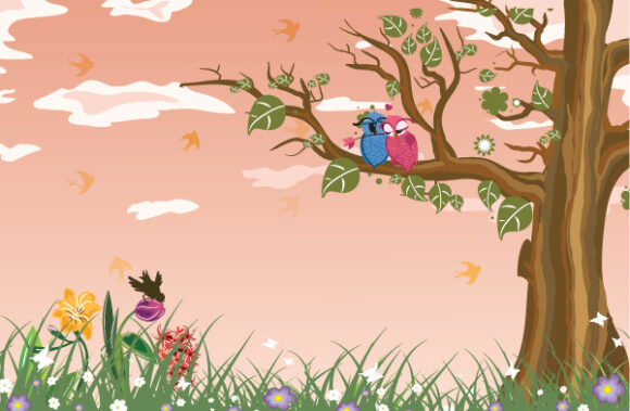 Illustration Vector Artwork: Love Birds Vector Artwork Illustration 1