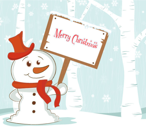 Awesome Christmas Vector Illustration: Vector Illustration Christmas Background With Snowman 1